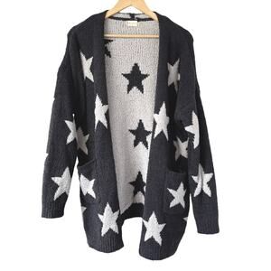Altar'd State Oversized M Two-Tone Gray Star Plush Cozy Open-Front Cardigan NEW